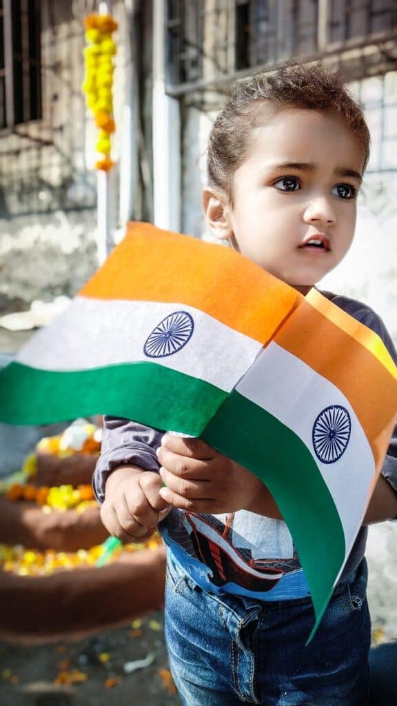cute boy with Indian Flag