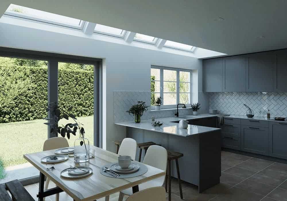 Plenty Of Natural Light In The Kitchen Space Due to Velux Skylight