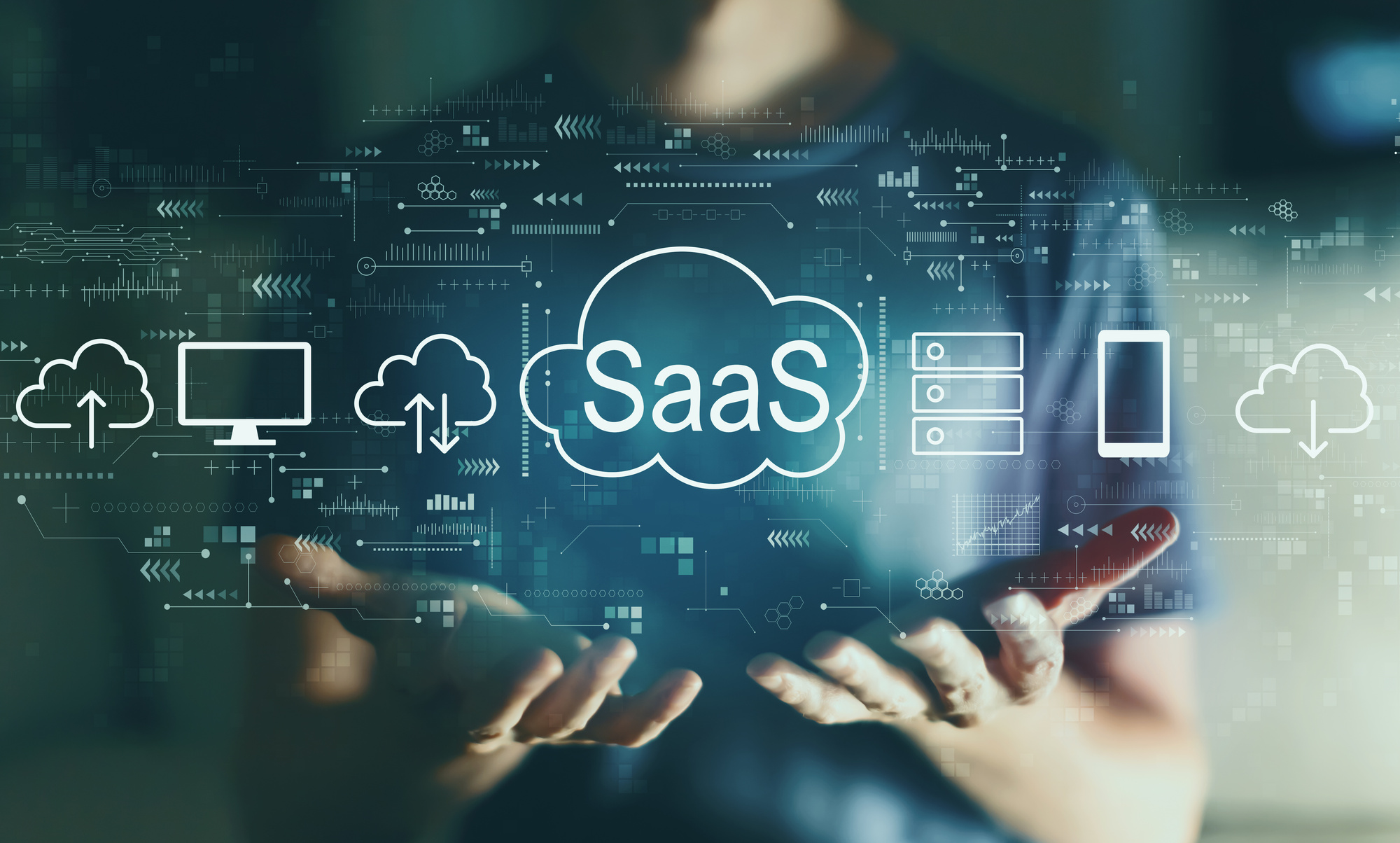 SaaS software as a service concept with young man