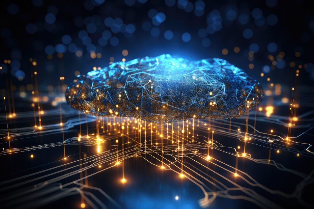 Abstract futuristic background Data Transfer. technology concept. Futuristic cyberspace background. Generative AI