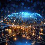 Abstract futuristic background Data Transfer. technology concept. Futuristic cyberspace background. Generative AI