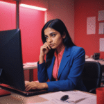 Employee Working infront of Laptop Reading TCS Bench Policy