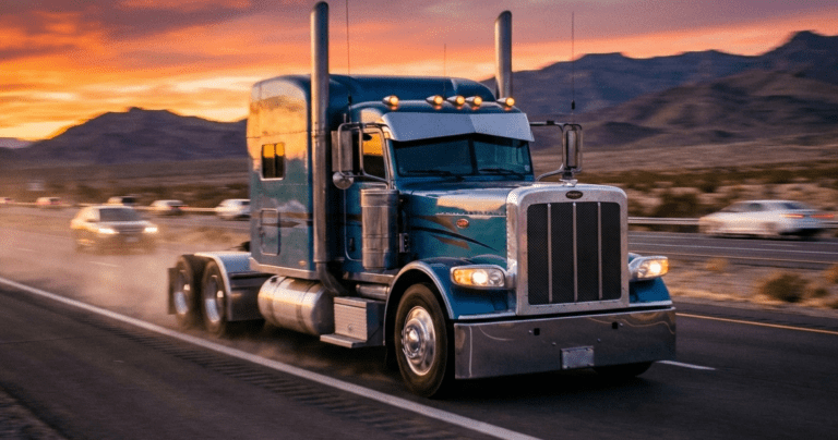 truck driving fast on a highway