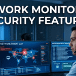 A security analyst monitors a real-time threat map for network security features.