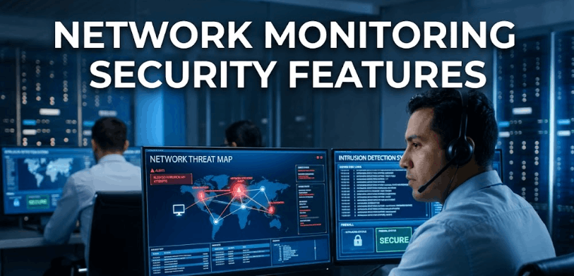 6 Important Security Features for Network Monitoring Solutions (And Why You Need All of Them) 3 A security analyst monitors a real-time threat map for network security features.