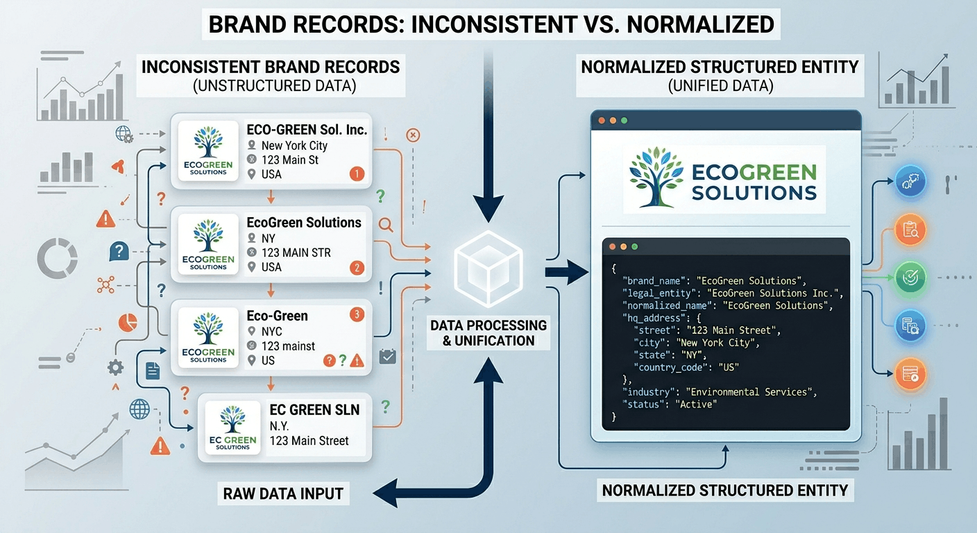 Before and after example of enterprise data normalization