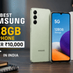 Samsung 128GB 5G smartphone under ₹10,000 displayed with its retail box, showcasing a budget-friendly Samsung Galaxy phone for buyers in India.