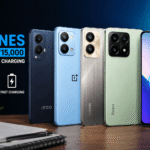 Collection of 5G smartphones under ₹15,000 featuring fast charging technology displayed on a modern desk with premium lighting for a smartphone buying guide.