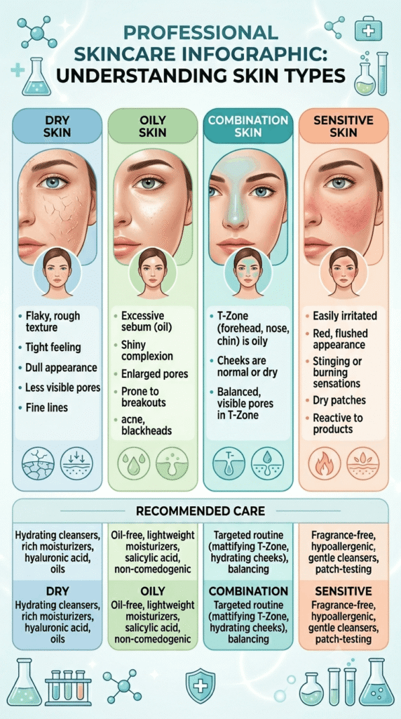 Comparison chart of common skin types