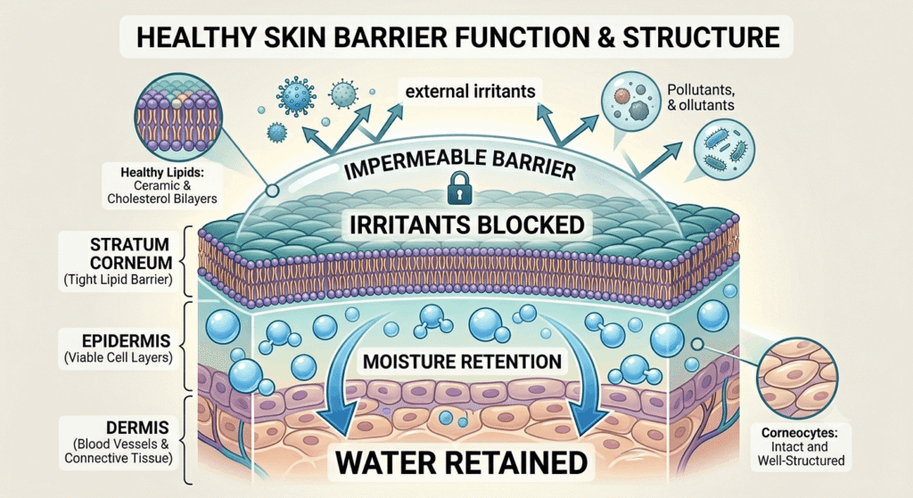 Diagram showing healthy skin barrier function
