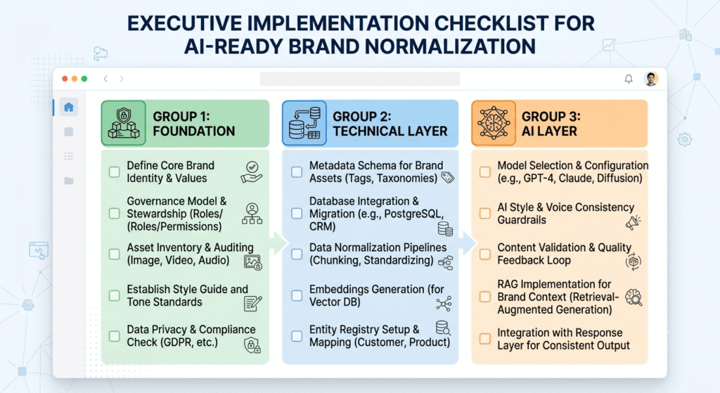 Enterprise AI brand normalization implementation checklist