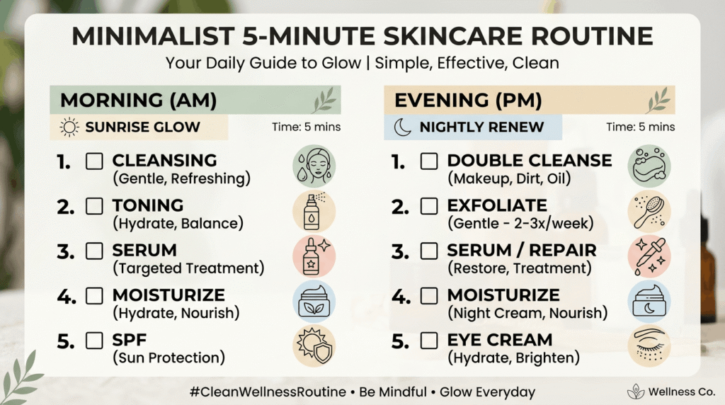 Morning and evening organic beauty routine checklist