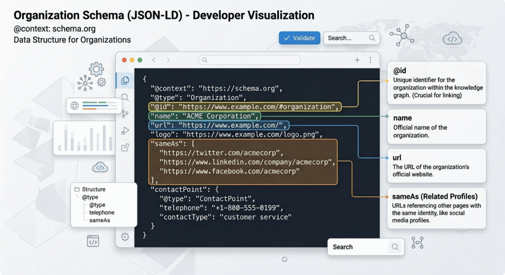 Organization JSON LD schema example for AI visibility